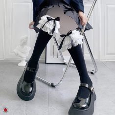 جوراب زیر زانو لولیتا لبه گیپور روبان و پاپیون