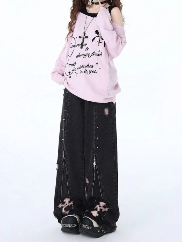 شلوار بوت کات Pink Goth - Image 5