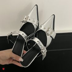 کفش سایبر پانک پاشنه دار مشکی و سیلور Baotou