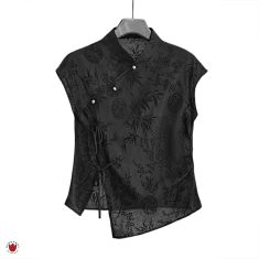 پیراهن تاپ حلقه ای حریر سه دکمه ژاپنی