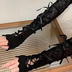 ساق دست توری بلند مشکی بندی نواری