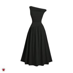 پیراهن مشکی بلند چین دار دکلته Edith