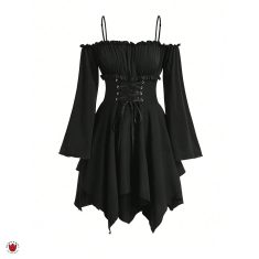 پیراهن دکلته رونسانسی گاث کمر کرست و دامن نامتقارن Rosa
