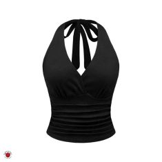کراپ تاپ رکابی کمر چین دار پشت گردنی مشکی Jane
